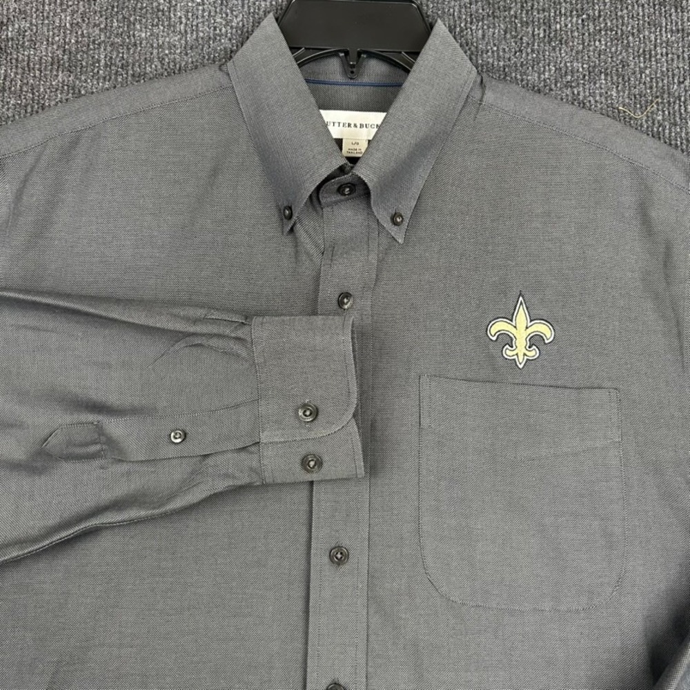 Cutter & Buck New Orleans Saints Mens Button Long Sleeve Large Shirt Gray Sporty - Picture 2 of 9